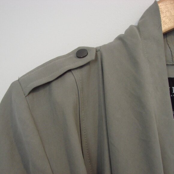 Duster Trench Coat Utility Olive Green Waterfall Front Flowy Size XS Small - Picture 11 of 16